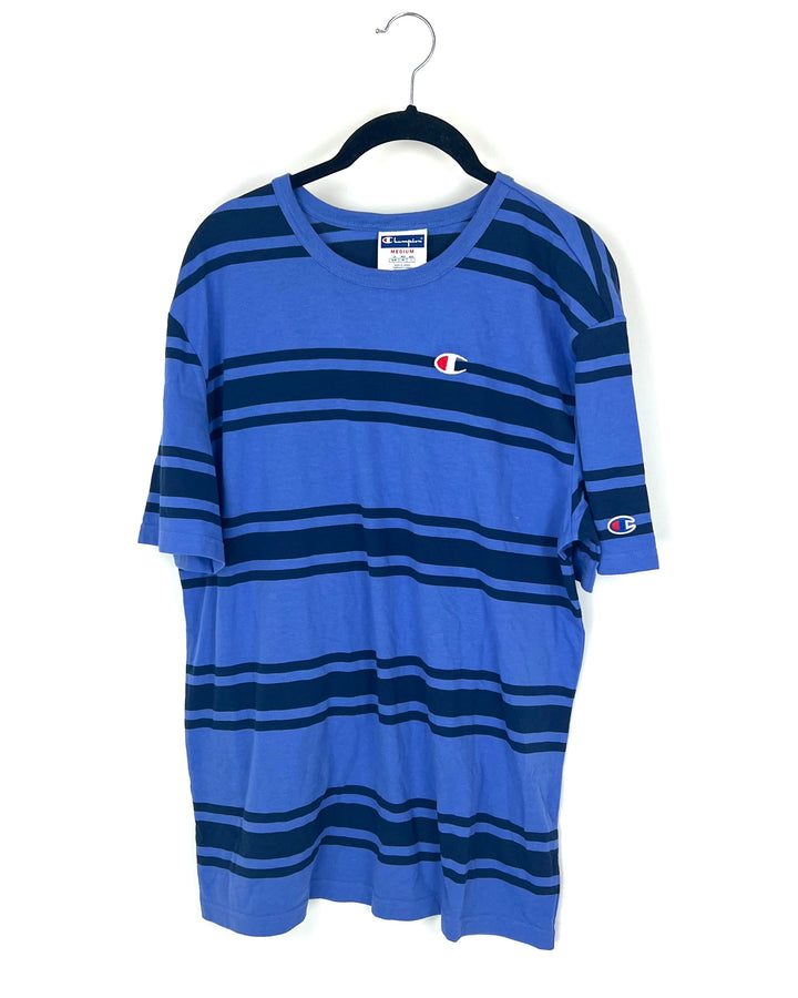 MENS Purplish Blue and Navy Stripe T-Shirt - Medium