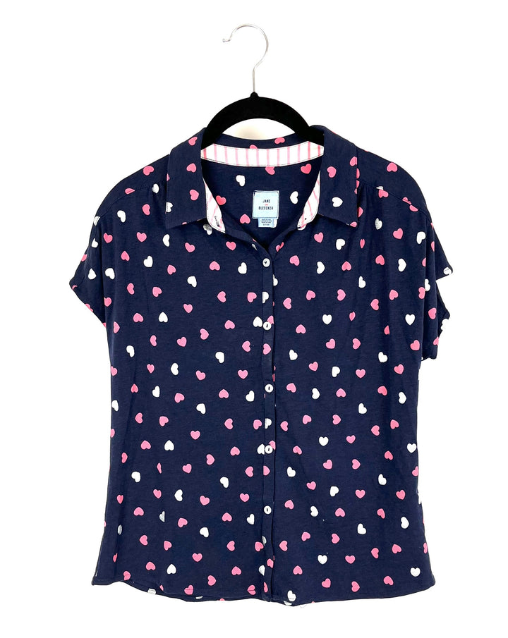 Navy Blue Heart Print Pajama Set - Size 0/2