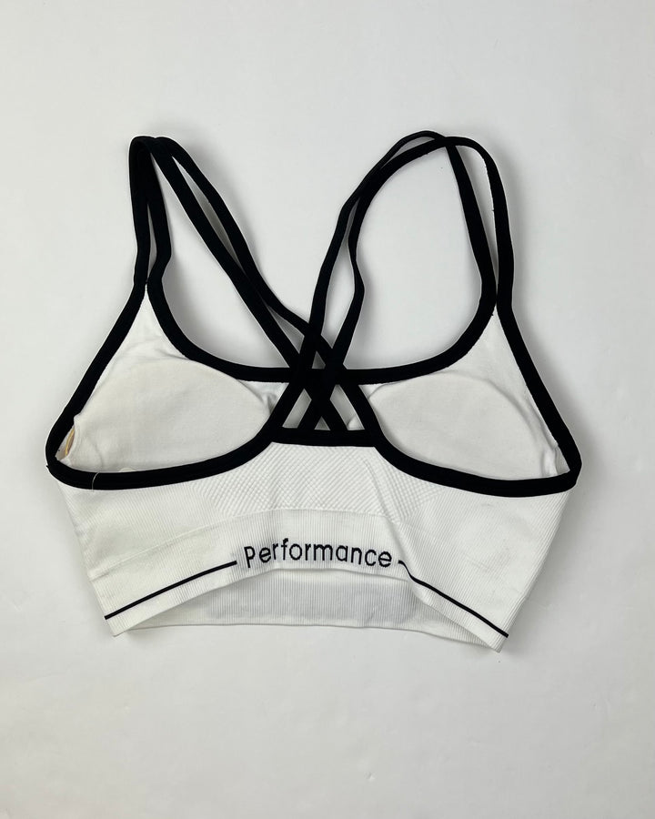 White and Black Trim Sports Bra - Small