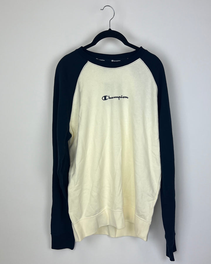 Navy Blue and Cream Crewneck - Large