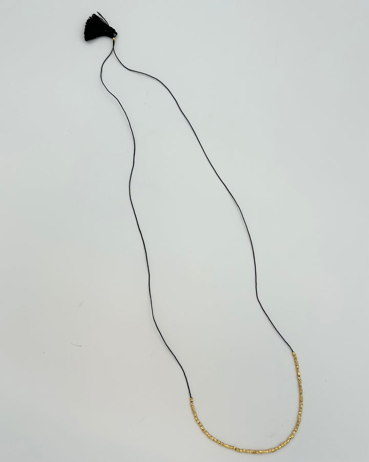 Black String Necklace with Gold Beading