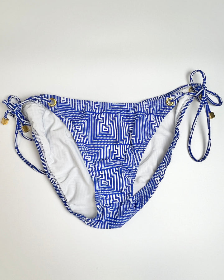 Royal Blue Abstract Swim Bottom With Side Ties - Small and Medium