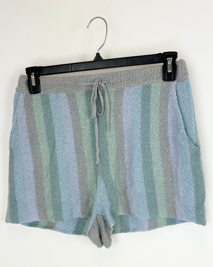 Striped Terry Cloth Tie Shorts - Small