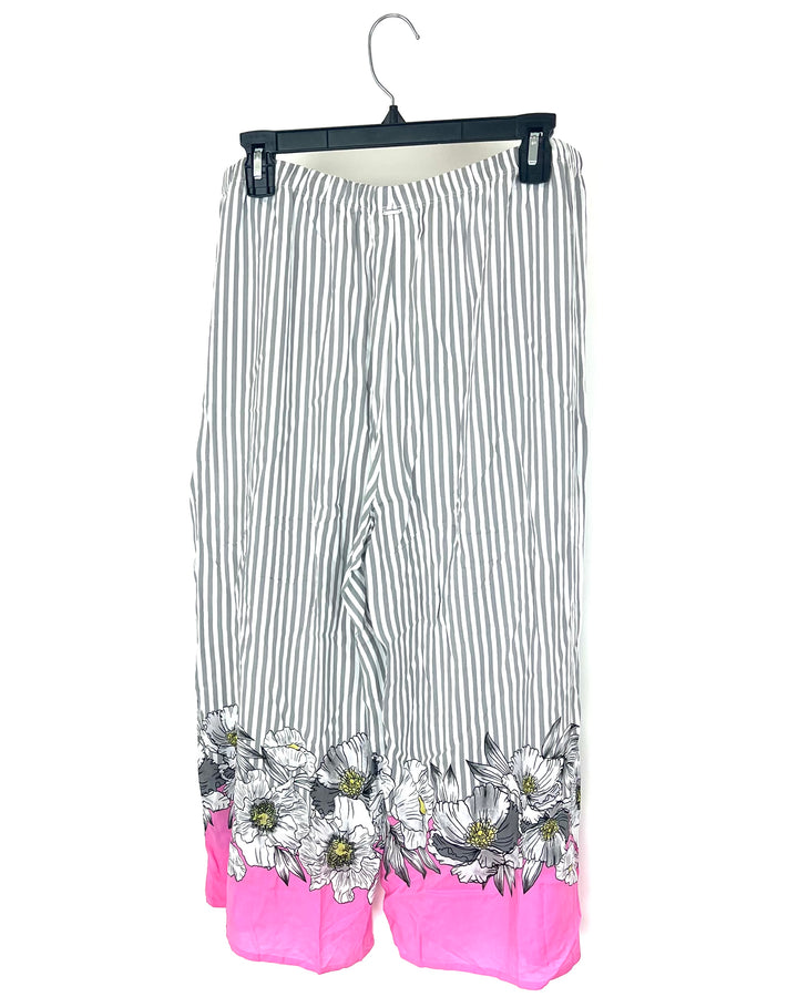 Grey and White Striped Cropped Lounge Pants - 1X