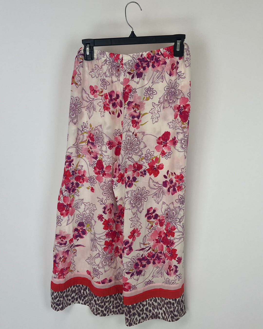 White, Pink, Purple and Green Floral Cropped Pajama Pants - 1X