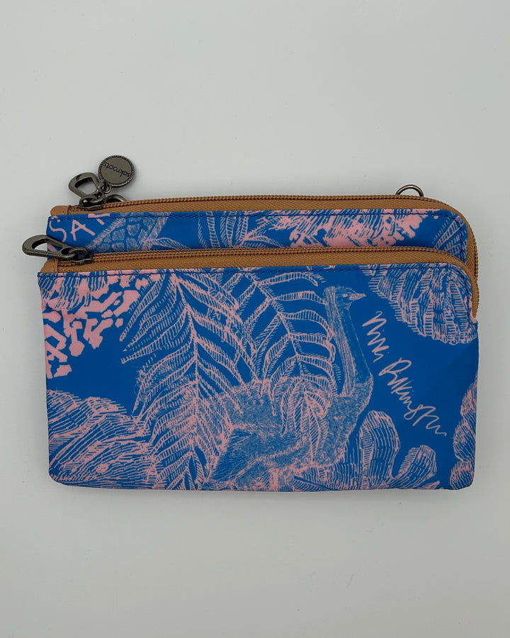 Blue and Pink Tropical Print Wristlet / Crossbody