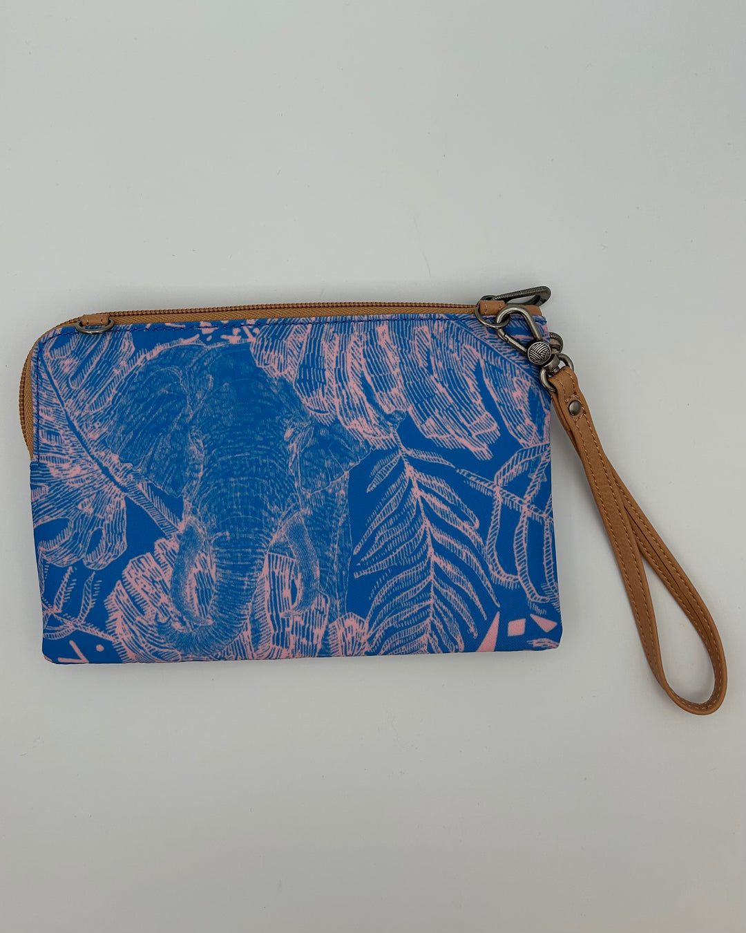 Blue and Pink Tropical Print Wristlet / Crossbody