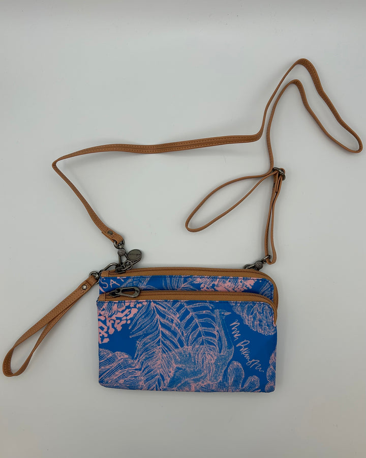 Blue and Pink Tropical Print Wristlet / Crossbody