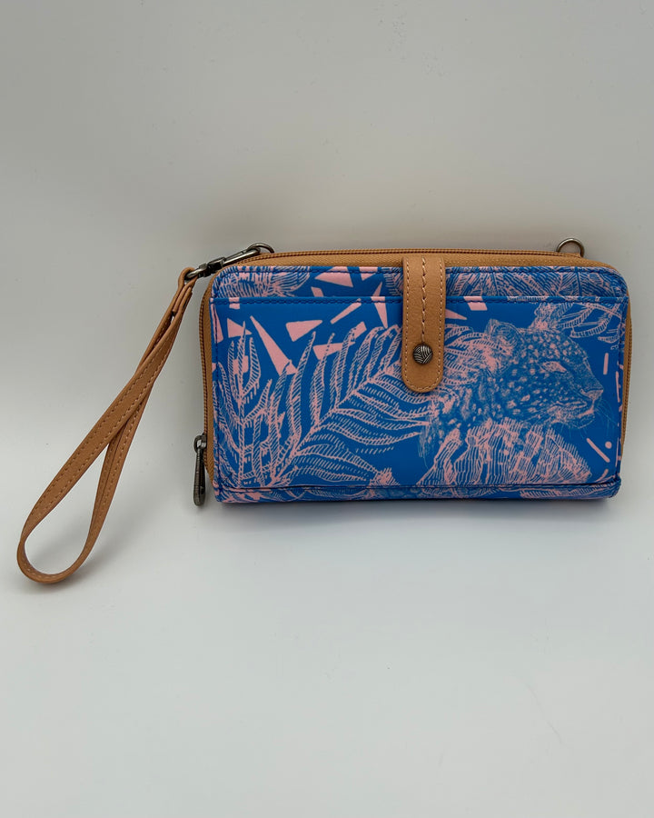 Blue and Pink Tropical Print Crossbody Bag / Wristlet