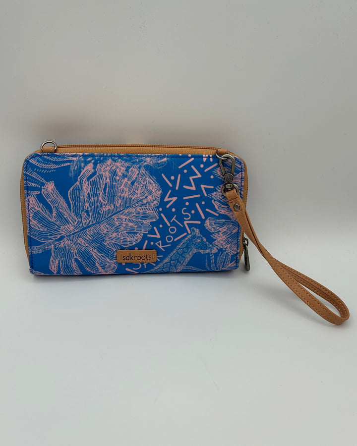 Blue and Pink Tropical Print Crossbody Bag / Wristlet