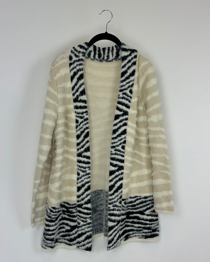 Multicolor Animal Print Fuzzy Cardigan - Small