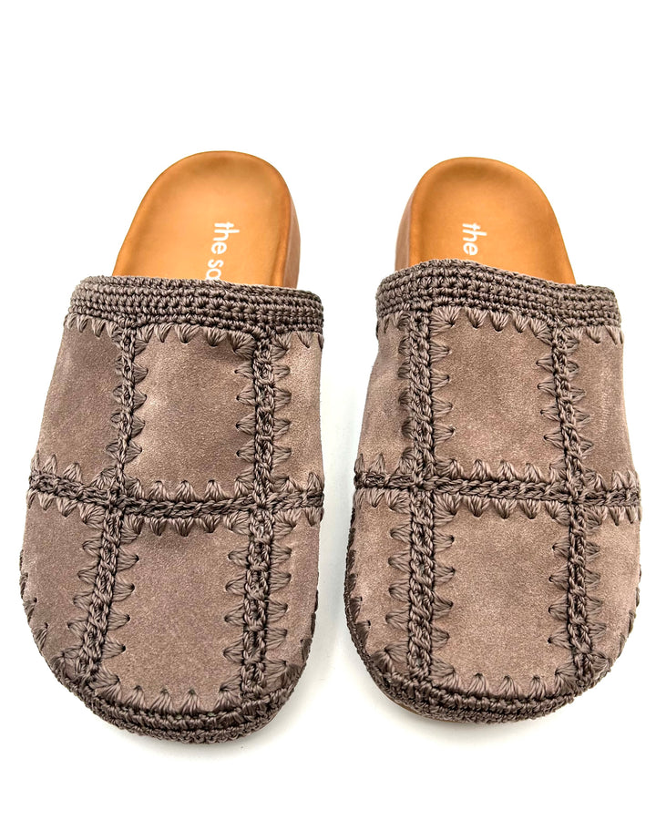 Taupe Leather & Crochet Clogs - Size 6