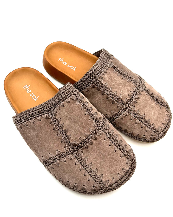 Taupe Leather & Crochet Clogs - Size 6