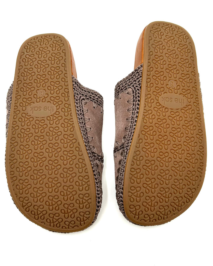 Taupe Leather & Crochet Clogs - Size 6