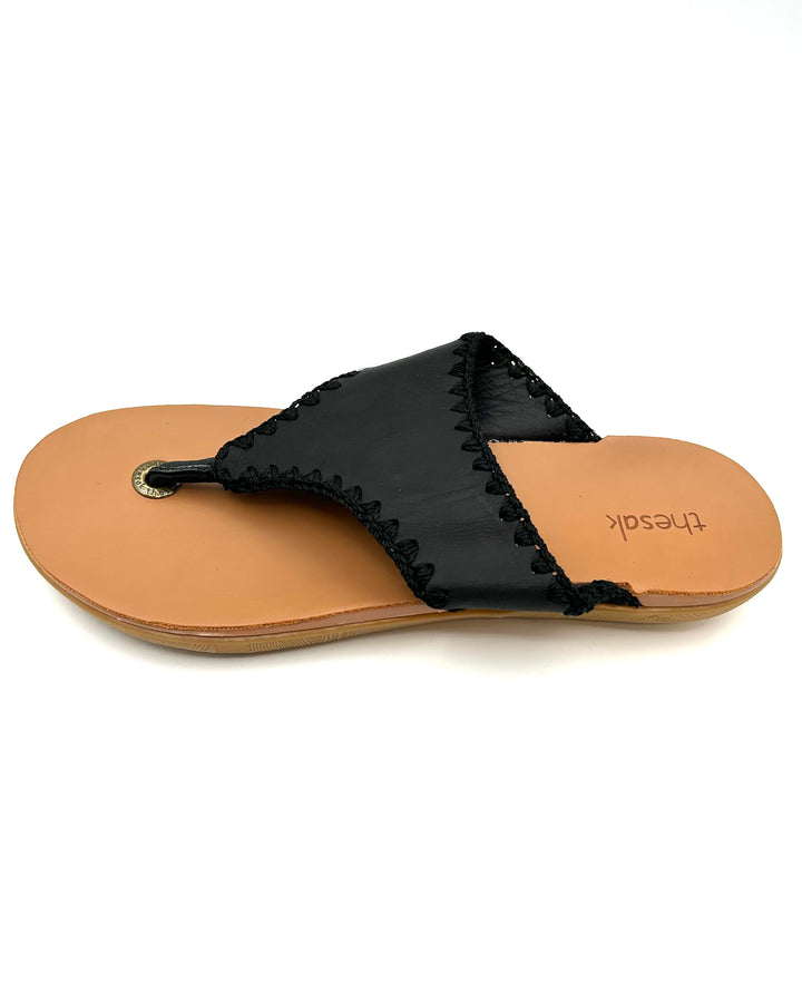 Black Leather Thong Sandal - Size 9