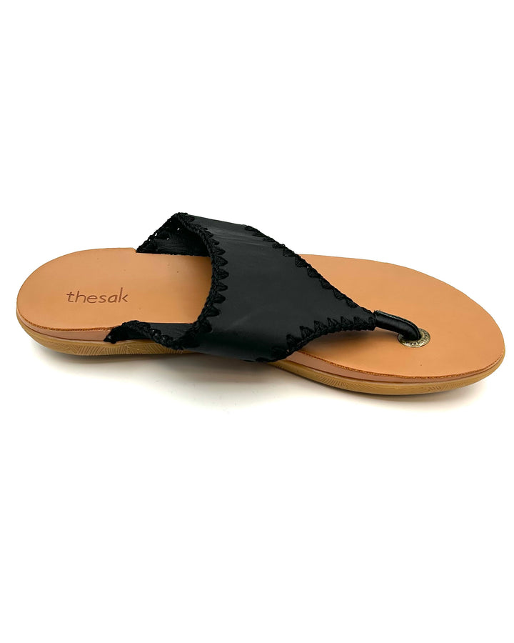 Black Leather Thong Sandal - Size 9