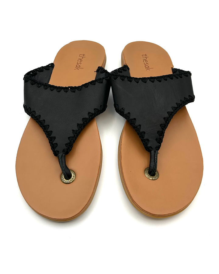 Black Leather Thong Sandal - Size 9