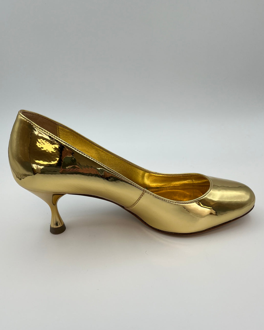 Gold Metallic Leather Kitten Heel - Size 6.5