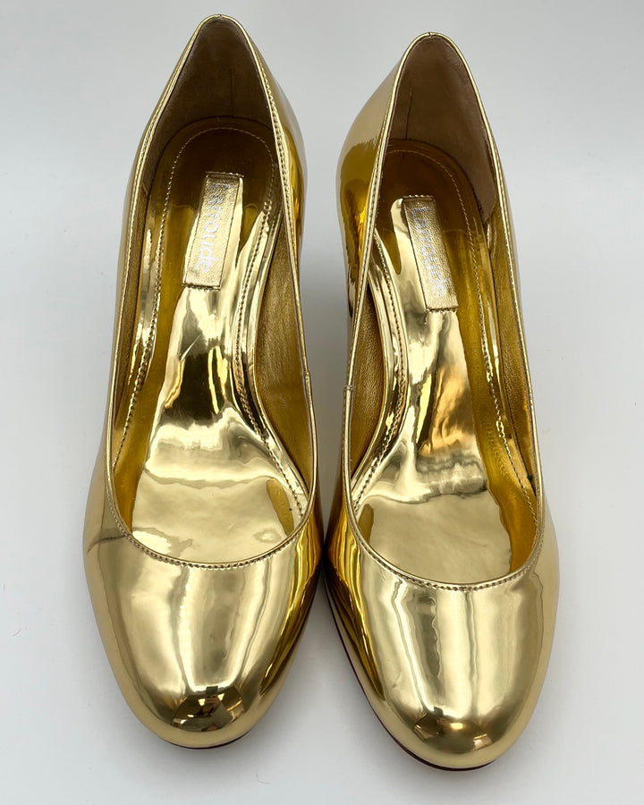 Gold Metallic Leather Kitten Heel - Size 6.5