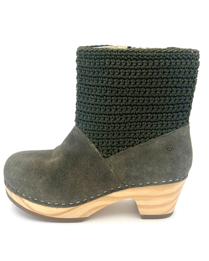 Olive Green & Woven Clog Boots - Size 6