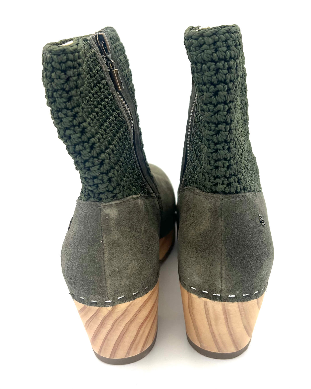 Olive Green & Woven Clog Boots - Size 6