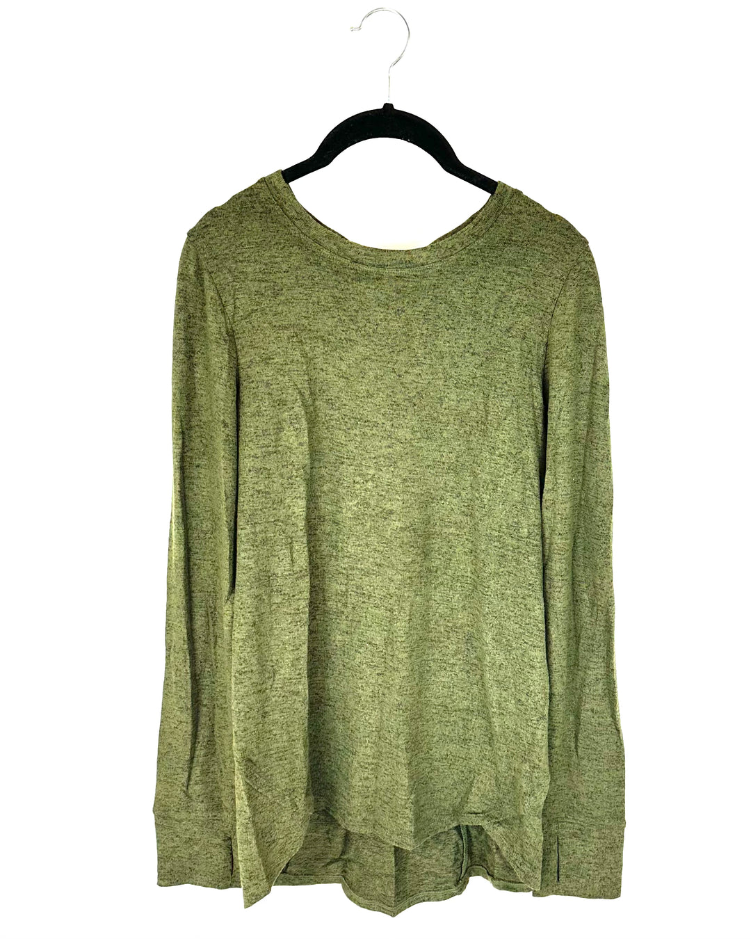 Olive Green Long Sleeve Crewneck Top - Small