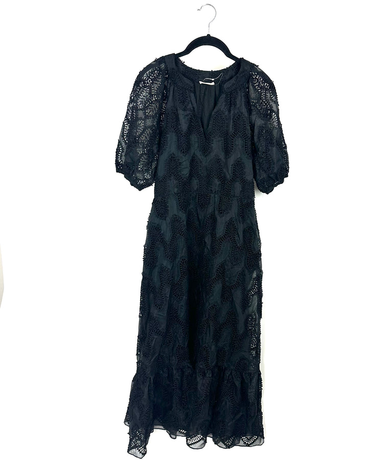 Black Lace Balloon Sleeve Dress - Size 4