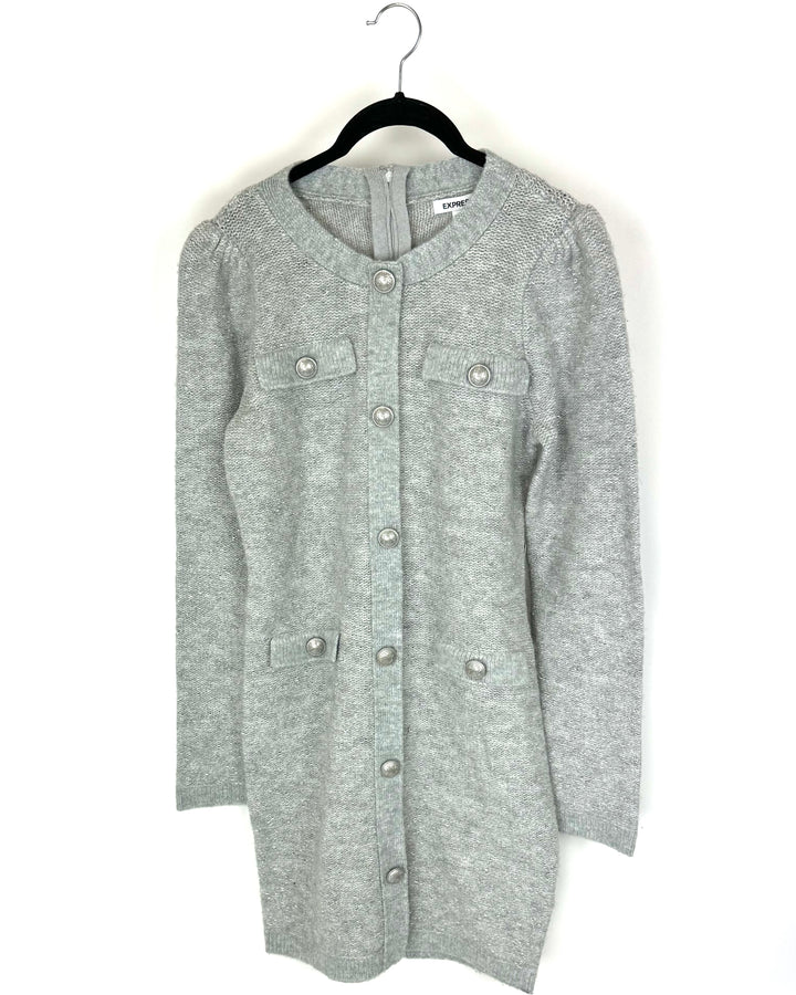 Light Gray Knit Button Down Dress - Size 8/10