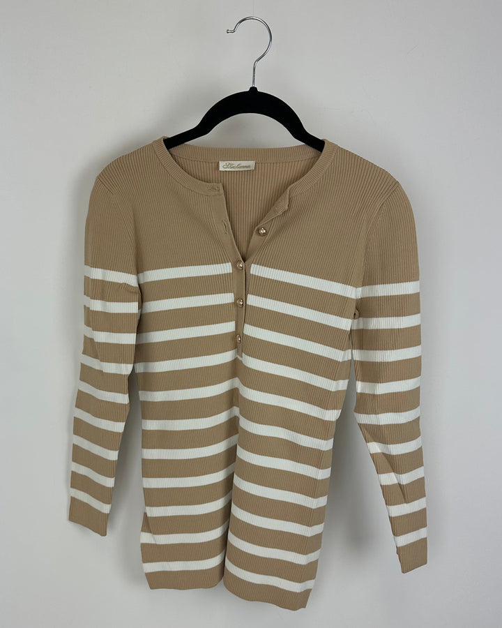 Tan And White Striped Top - Size 4