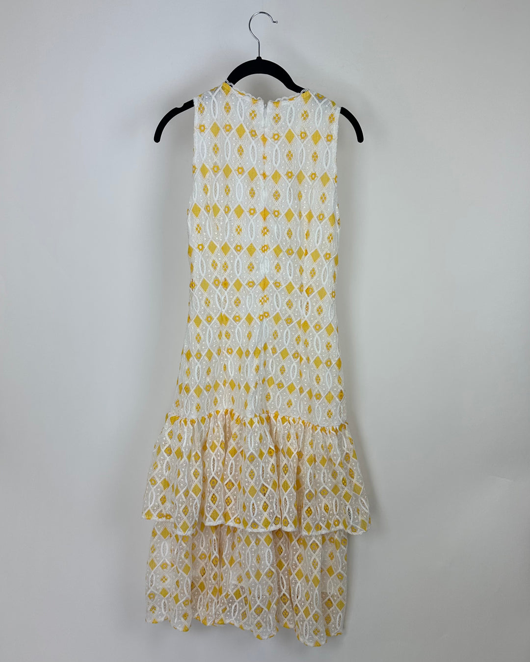 White and Yellow Lace Maxi Dress - Size 4