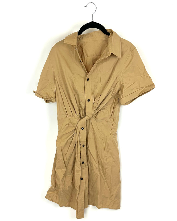 Beige Collared Short Sleeve Dress - Size 2/4
