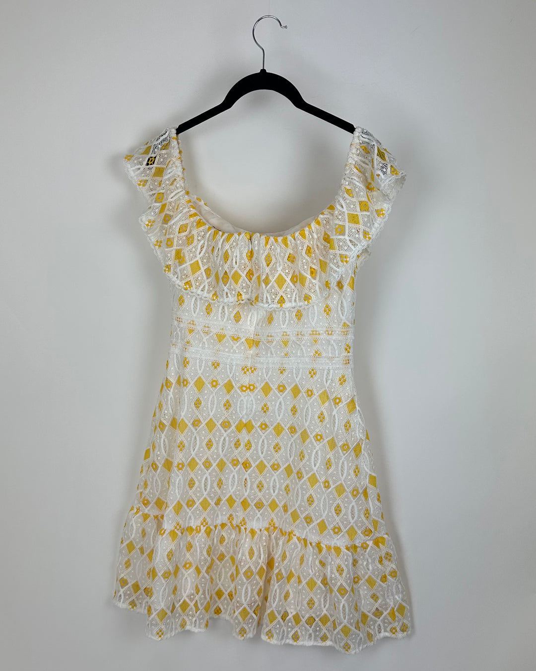 White And Yellow Off The Shoulder Dress - Size 4