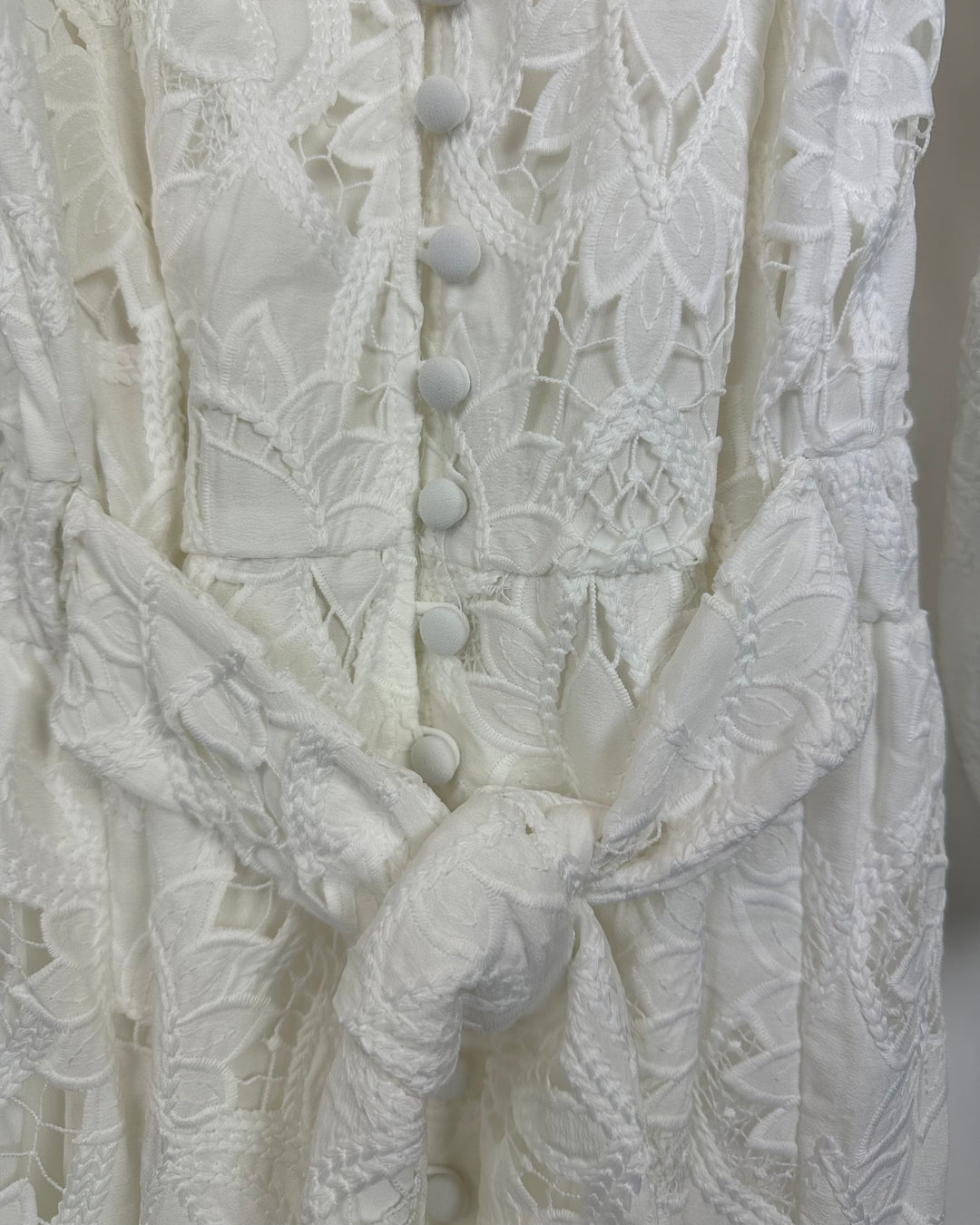 White Lace Long Sleeve Buttoned Dress - Size 4