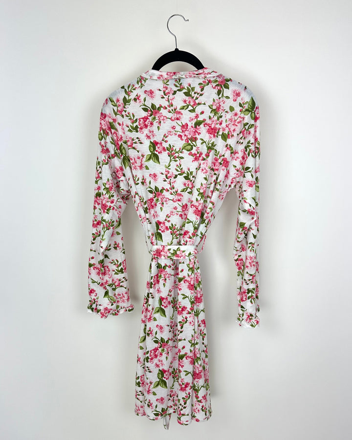 White and Pink Floral Ruffle Robe - Size 0-2