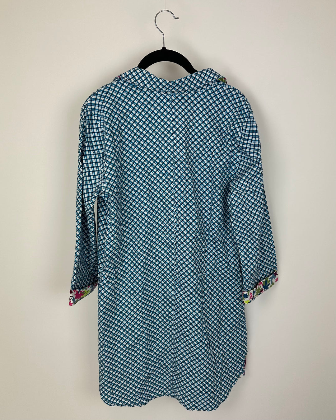 Button Up Blue Plaid Lounge Dress - Small