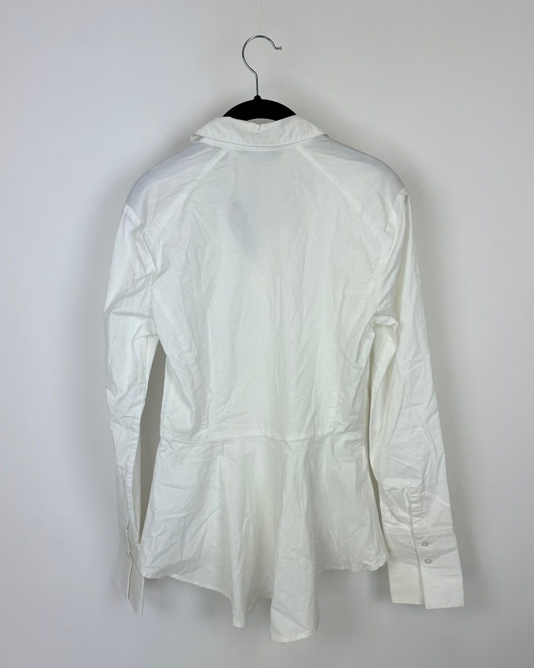 Long Sleeve White Peplum Blouse - Size 4