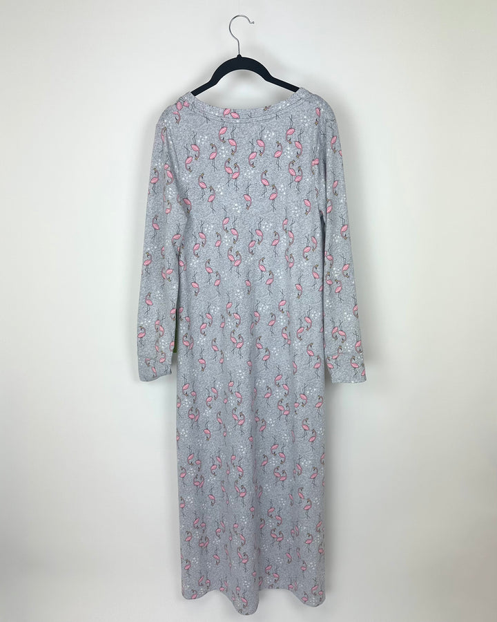 Gray Flamingo Patterned Nightgown - Small