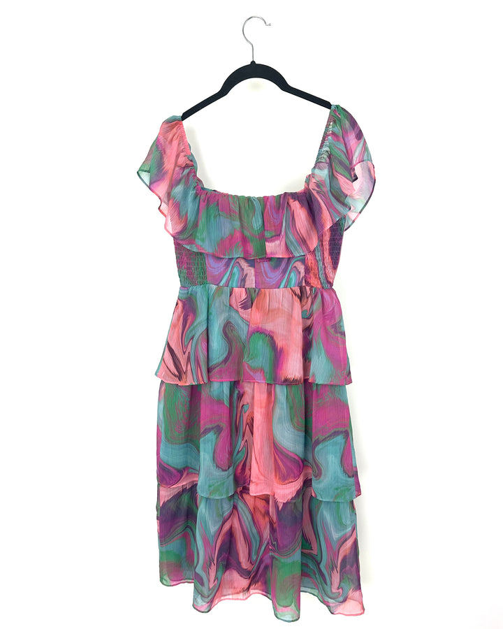 Colorful Marble Print Ruffle Dress - Size 4