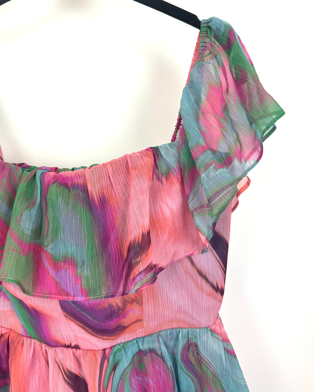 Colorful Marble Print Ruffle Dress - Size 4