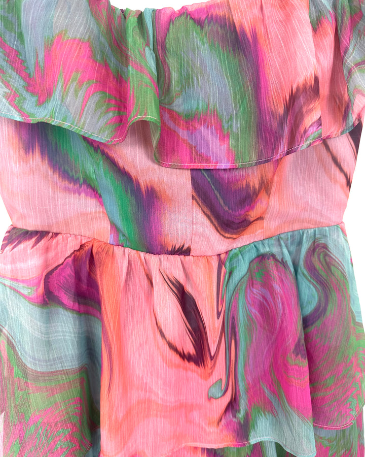 Colorful Marble Print Ruffle Dress - Size 4