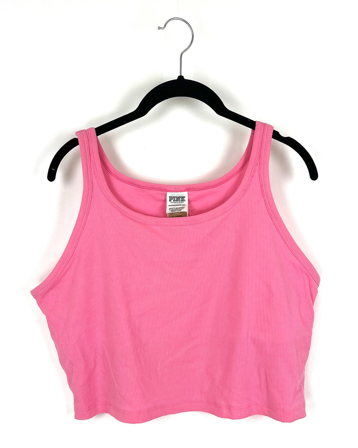 PINK Bubblegum Pink Ribbed Cropped Tank Top - Size 1X