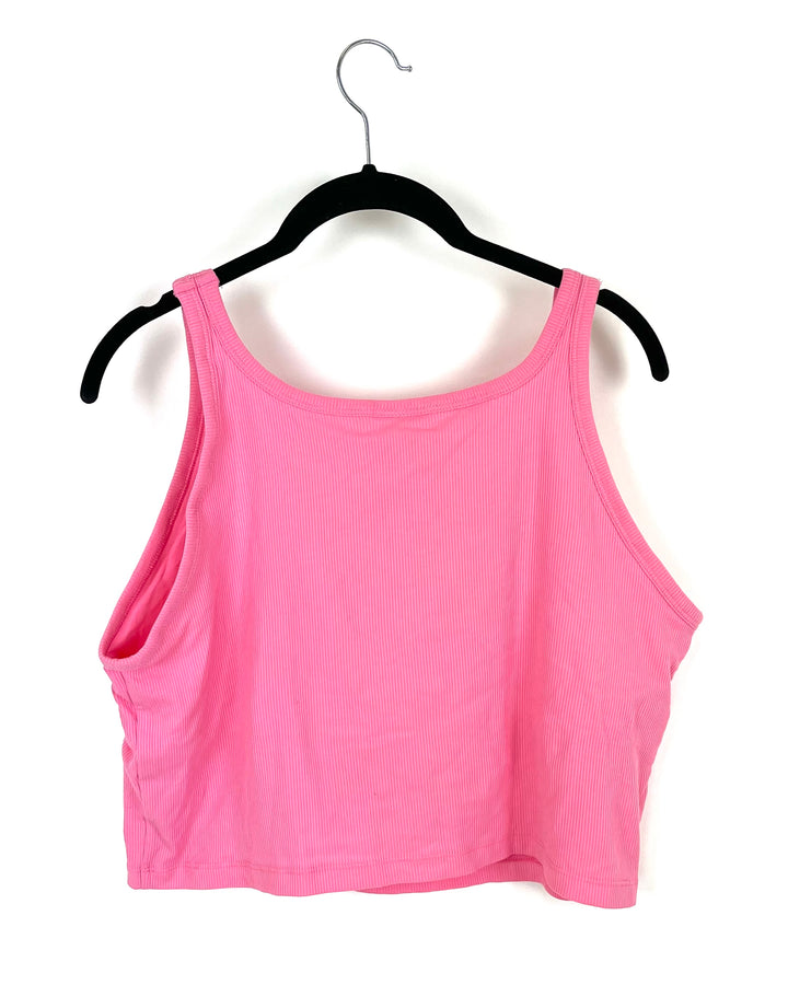 PINK Bubblegum Pink Ribbed Cropped Tank Top - Size 1X