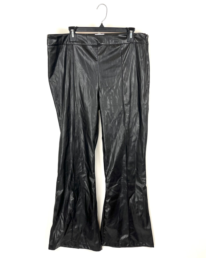 Princess Polly Black Faux Leather Wide Leg Pants - Size 16