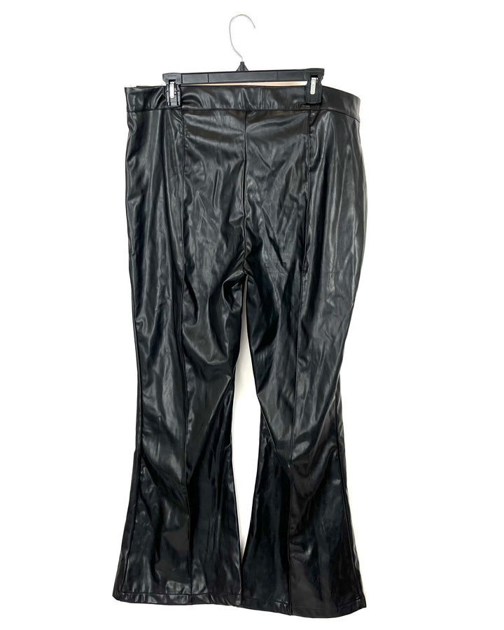 Princess Polly Black Faux Leather Wide Leg Pants - Size 16