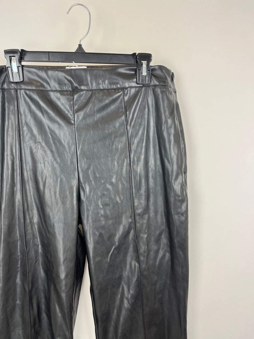 Princess Polly Black Faux Leather Wide Leg Pants - Size 16