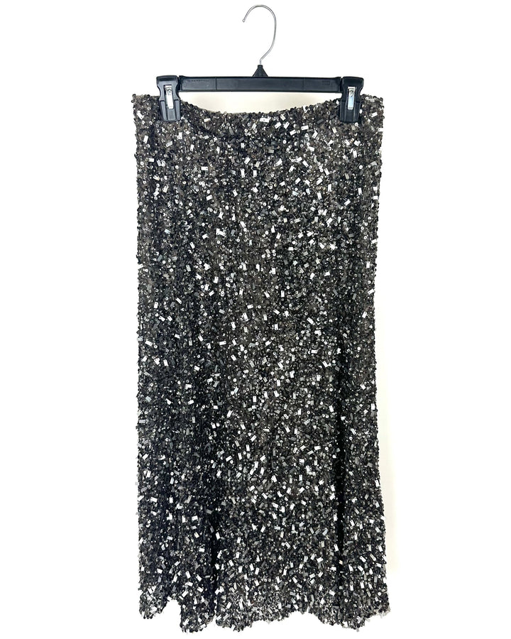 Grey Metallic Sequin Midi Skirt - Size 4