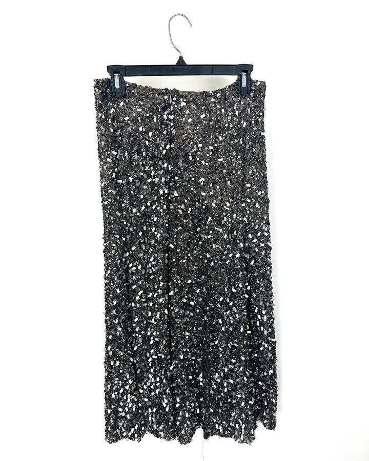 Grey Metallic Sequin Midi Skirt - Size 4