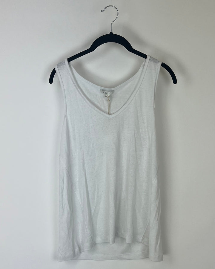 White V-Neck Tank Top - Small