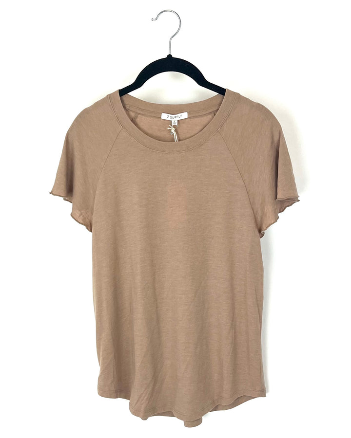 Tan Lightweight Flutter Sleeve T-Shirt - Small