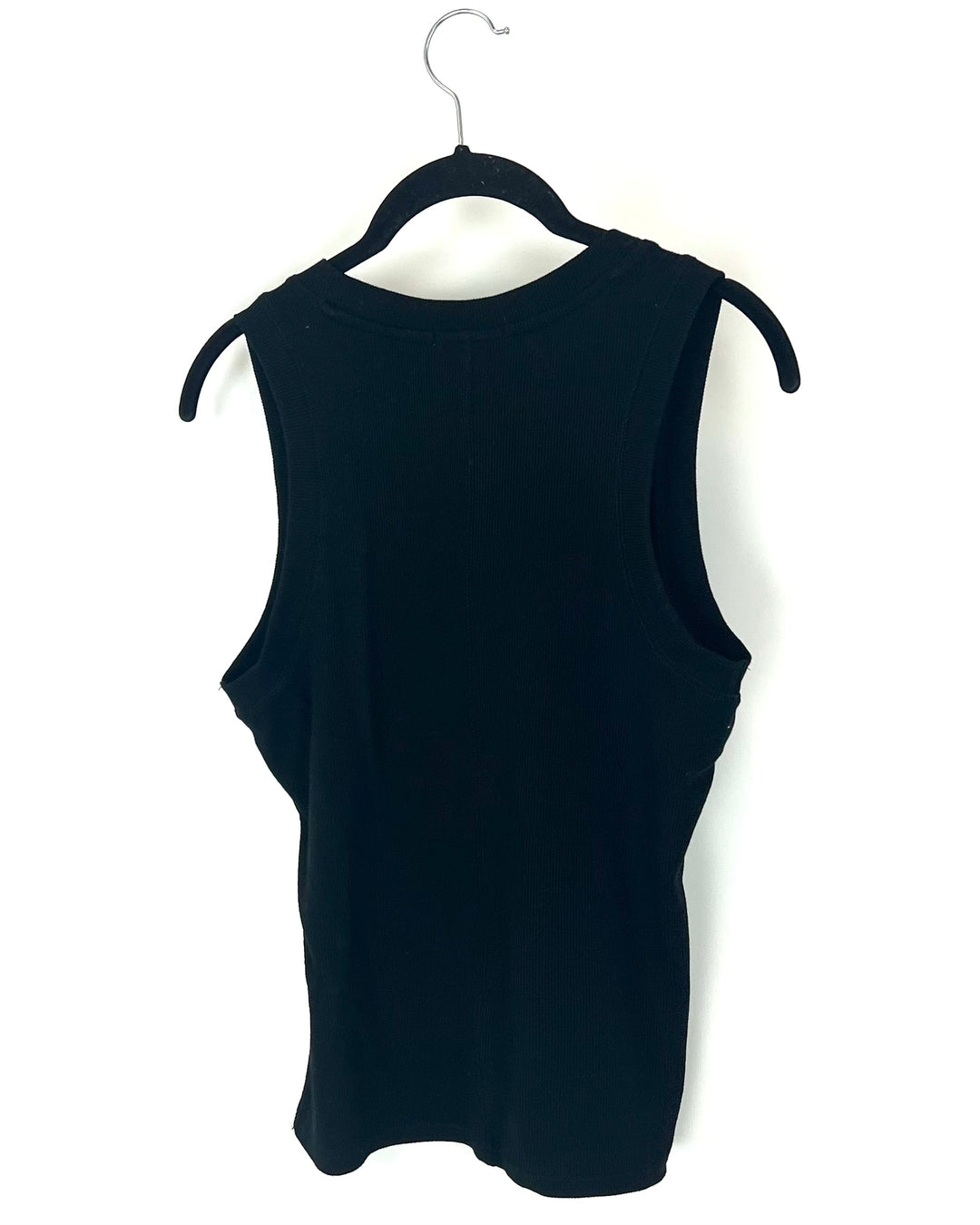 Black Ribbed Crew Neck Tank Top - Medium